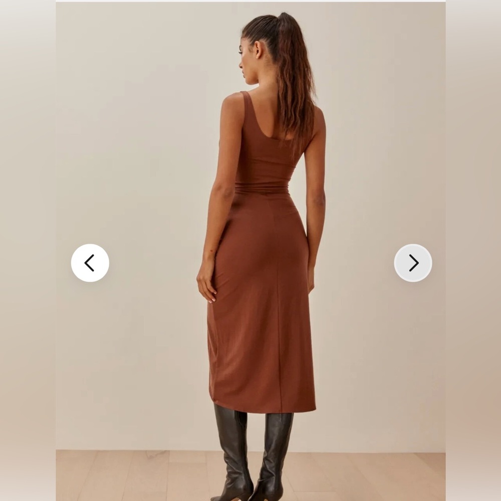REFORMATION Brown Chestnut Kaila Wrap Skirt Tank Knit Bodycon Dress size XL - Picture 3 of 7